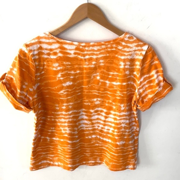 Ruby Rd. short sleeve roll tab orange & white tie-dyed top, Size PL - Picture 7 of 9